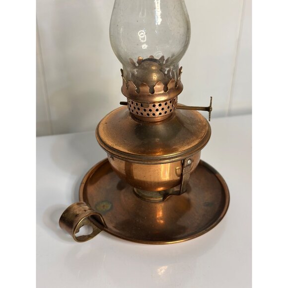VTG Mini Copper Oil Lamp Lantern Finger Handle Glass Globe 8" Timeless MCM Retro - Picture 3 of 7